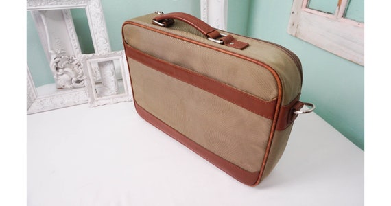 Soft Sided Cole Haan Valise Narrow Brief Case Brown Leather and Canvas Tote Boho Laptop Bag Travel Luggage Etsy