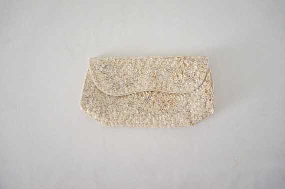 Creamy White Beaded Clutch Vintage Purse // Women… - image 2