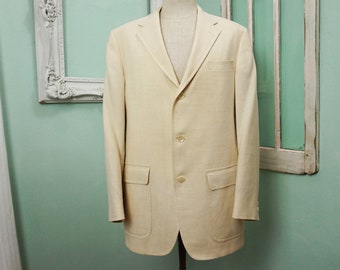 Moygashel Irish Linen Jacket / Ivory White Vintage Men Casual Sport Coat / Mens Summer Clothing