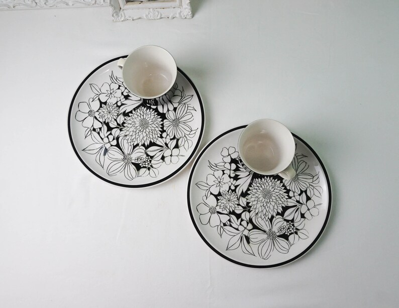 Set of Two Snack Plate and Mug Set / Black and White Cera Etsy