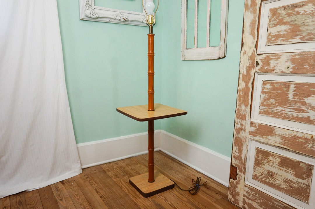 Wooden Bamboo Look Floor Lamp / Vintage MCM Beach House Decor Etsy