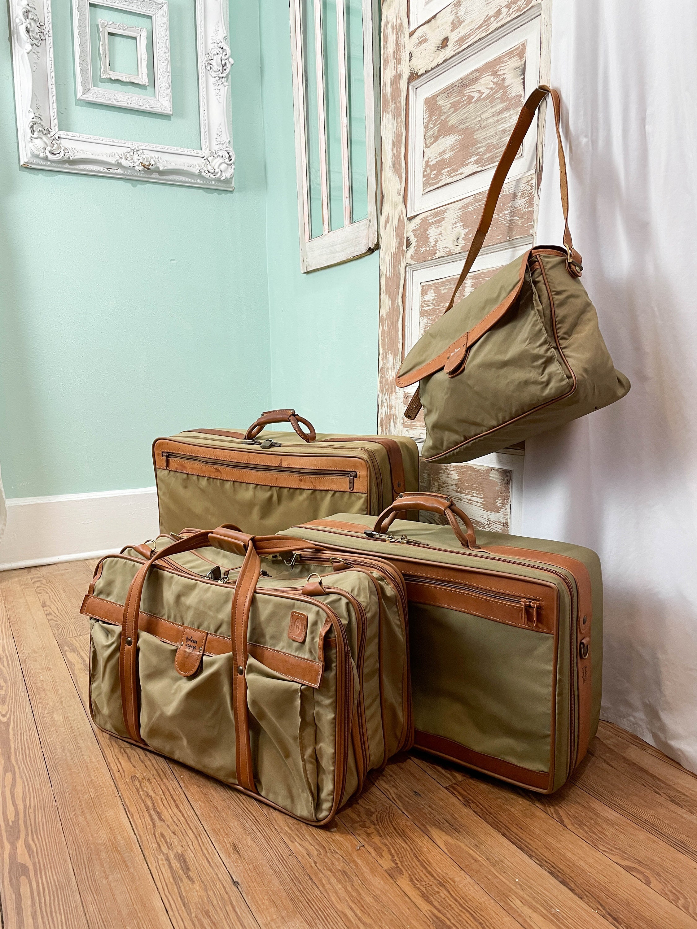 Hartmann Nylon and Leather Suitcase Set Double Sided Valise Shoulder Tote Overnighter Vintage Luggage Boho Travel Etsy