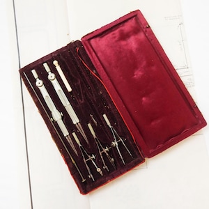 Antique Draftsman&#39;s Drawing Set / Vintage Drafting Artist Equipment / Architectural Schematic Tool Collection