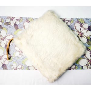 White Rabbit Fur Muff Hand Warmer with Zipper Pocket / Vintage Winter Clothing Purse / Warm Furry Womens Mittens Gloves