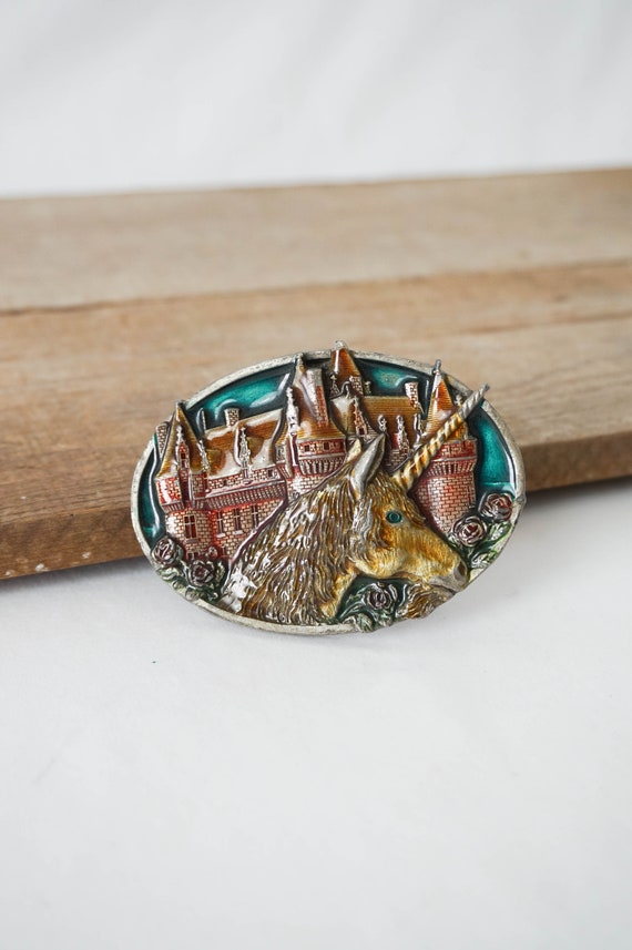 Pewter Unicorn Belt Buckle Bergamot Enameled Colo… - image 3