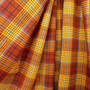 Twin Size Plaid Wool Camp or Picnic Blanket with Fringe / Vintage Throw / Orange and Gold Plaid