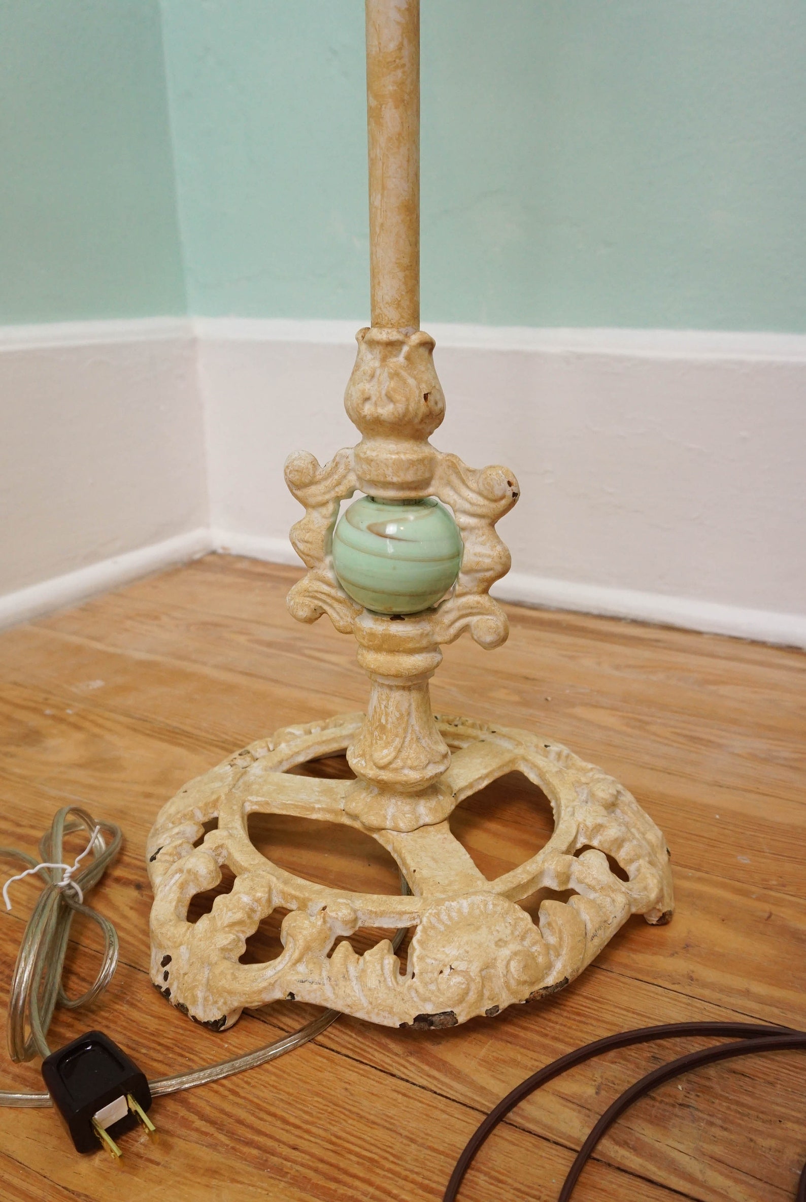 Antique Floor Lamp / Jadeite Glass / Ornate Steel Reading Lamp Etsy