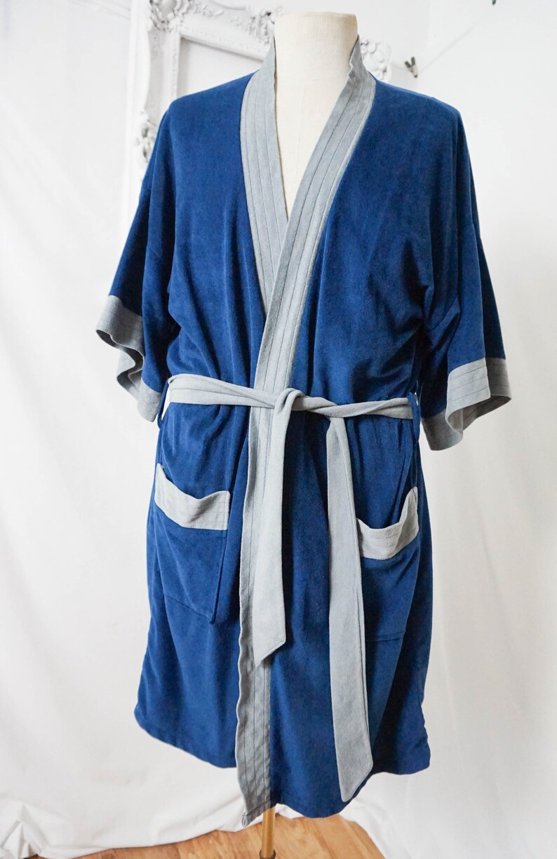 Blue and Gray Light Velour Robe / Vintage Mens Dressing Gown Etsy