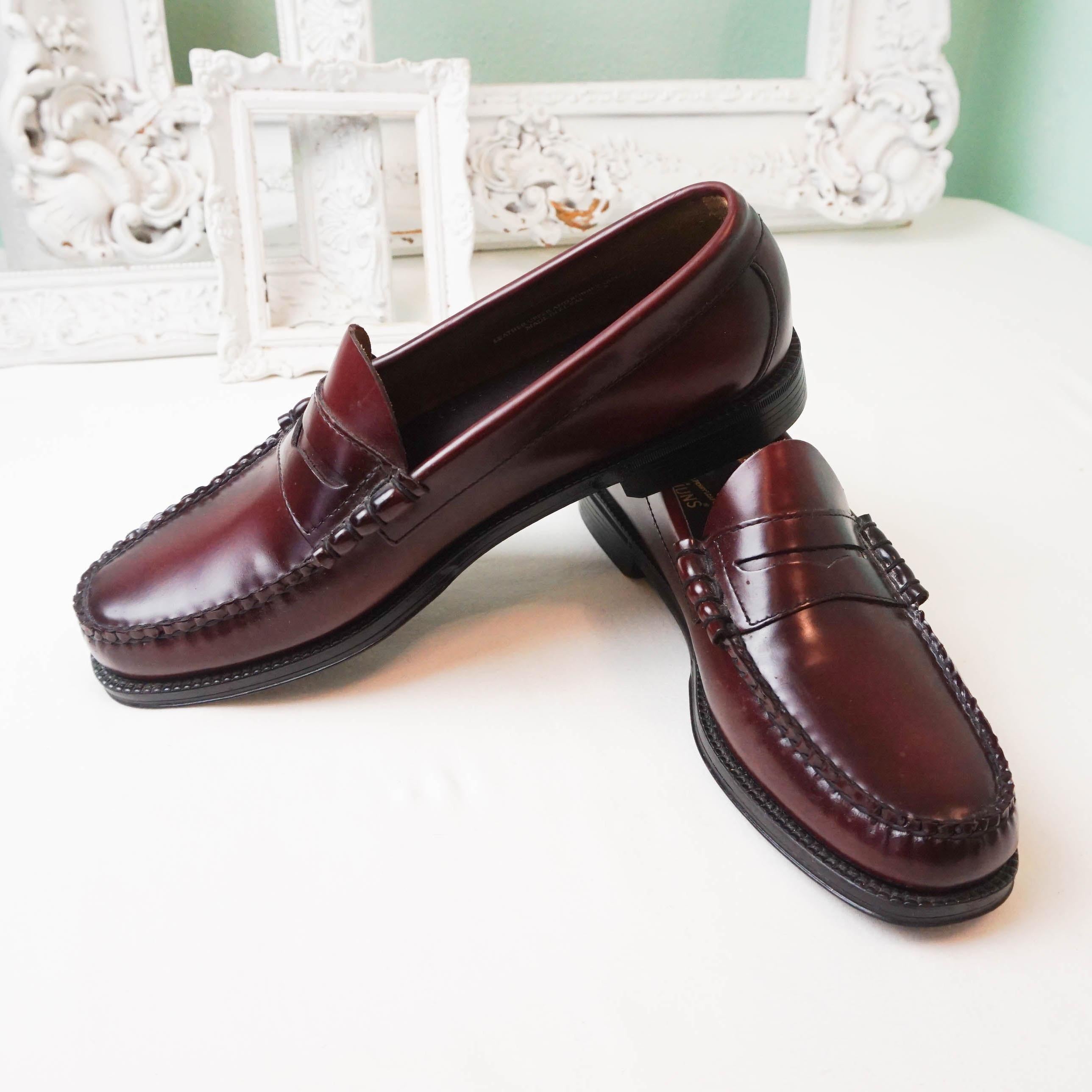 Bass Weejuns Size 7.5 Oxblood Leather Penny Loafers / Mens Shoes