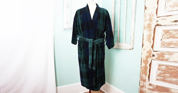 Bill Blass Thick Terrycloth Robe / Blue Green Plai