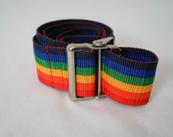 2-Inch Wide Rainbow Luggage Strap 80" Long / Vintage Nylon Canvas Belt and Buckle