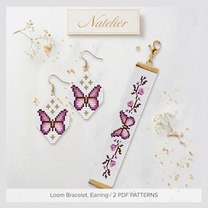 Patrón de pulsera y pendientes con punto de telar de mariposa / Tutorial de abalorios en PDF (Descarga digital)
