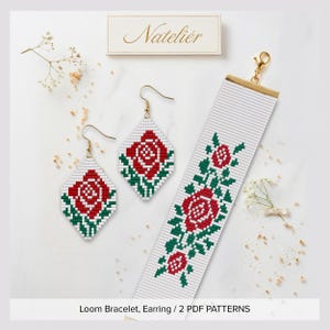 Red Rose Bead Loom Bracelet and Earring Pattern – Miyuki Delica 11/0 (PDF Pattern)