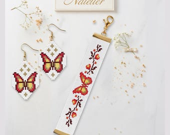 Red Butterfly Loom Stitch Bracelet and Earring Pattern | PDF Beading Tutorial (Digital Download)