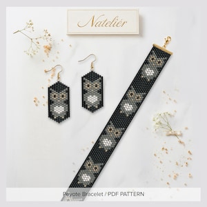 Owl Peyote Stitch Bracelet - Earrings Pattern PDF | Miyuki Delica Beading Pattern (Digital Download)