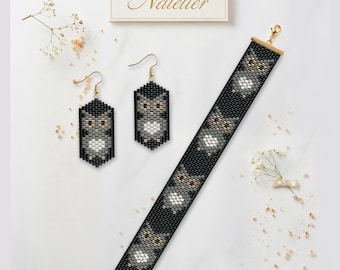 Eule Peyote Stitch Armband - Ohrringe Muster PDF | Miyuki Delica Perlenmuster (Digitaler Download)