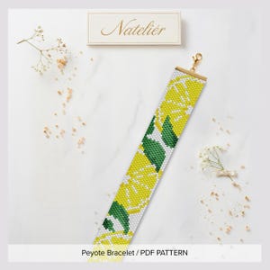 Mönster för armband med citronpeyotesöm | Pärlgjord frukt PDF | Miyuki Delica 11/0 | Digital PDF-nedladdning