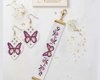 Motif de boucles d'oreilles et de bracelets en forme de papillon | PDF Tutoriel pour le perlage (téléchargement numérique)