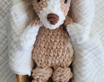 Handmade Crochet Puppy Plush, Soft Chenille Stuffed Dog, Neutral Nursery Decor