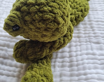 Crochet Frog Plush, Soft Chenille Amigurumi, Woodland Cottagecore Decor, 14 Inch Stuffed Animal