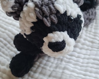 Handmade Crochet Raccoon Plush, Soft Chenille Woodland Stuffed Animal, Forest Nursery Decor