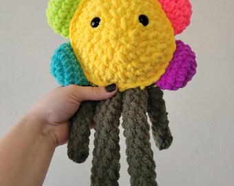 Handmade Crochet Flower Lovey Plush, Soft Amigurumi Baby Sensory Toy