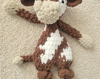 Handmade Crochet Cow Plush, Soft Amigurumi Stuffed Animal, Nursery Decor Farm Toy