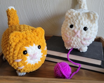 Handmade Crochet Chubby Cat Plush, Soft Amigurumi Stuffed Animal Toy