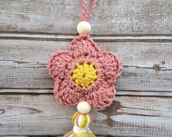 Boho Floral Car Accessory | Bag Charm | Handmade Hanging Ornament | Gift for Her