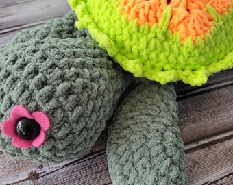 Crochet Turtle Plush | Flower Shell Amigurumi Stuffed Animal | Ocean Nursery Decor