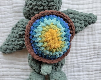 Crochet Turtle Plush, Soft Chenille Amigurumi Stuffed Animal, Ocean Nursery Decor