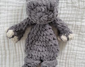 Handmade Crochet Hippo Plush, Soft Chenille Stuffed Animal, Neutral Nursery Decor