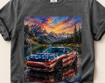 Camiseta de coche patriótico / Camiseta de coche deportivo / Camiseta de viaje por carretera / Camiseta de coche personalizada / 250 aniversario / PNG del 4 de julio / Camisetas de colores cómodos