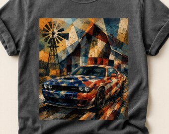 Camiseta de coche patriótico / Camiseta de coche deportivo / Camiseta de viaje por carretera / Camiseta de coche personalizada / PNG del 4 de julio / 250 aniversario / Camisetas de colores cómodos