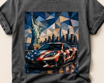 Camiseta de coche patriótico / Camiseta de coche deportivo / Camiseta de viaje por carretera / Camiseta de coche personalizada / 250 aniversario / PNG del 4 de julio / Camisetas de colores cómodos
