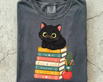 Back to school, book lover gift, cat shirt, calico cat, autism teacher gift, cat daddy, english teacher gift, bookish shirt, Comfort Colors