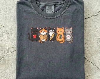 Back to school, book lover gift, cat shirt, typewriter, tortie cat, tuxedo cat shirt, persian cat shirt, grey tabby cat, cat, Comfort Colors