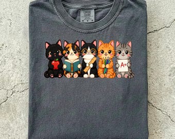 Back to school, book lover gift, cat shirt, calico cat, english teacher gift, bookish shirt, ginger cat shirt, persian cat, Comfort Colors