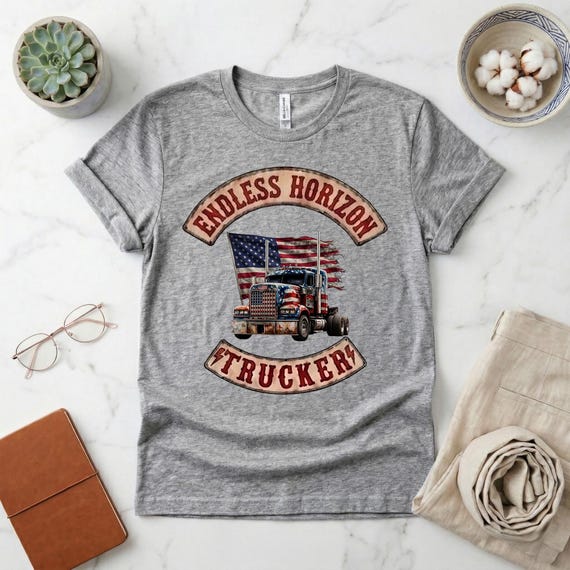 Patriotic flag truck Endless horizon | trucker t-shirt | 4th of july png | 250th anniversary | Bella Canvas 3001 | american pride shirt