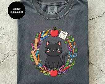 Back to school, book lover gift, cat shirt, typewriter, tortie cat, orange tabby cat, hairless cat, 1st day of school, cat, Comfort Colors