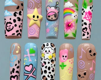 Uñas postizas Gothic Coquette hechas a mano con lazo y alas en 3D, lujosas, con diseño de corazón sagrado y sangre, de alta calidad y personalizadas, estilo balletcore oscuro.