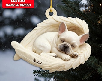 Personalized French Bulldog Ornament, Angel Wings Dog Christmas Gift, Custom Pet Memorial, Car Ornament Gift