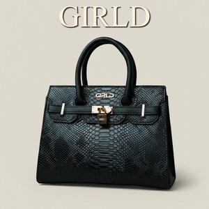 Gift for Her Luxury Python Embossed Handbag – Women’s Purse, Elegant Work Bag with Gold Padlock, Structured Designer Style Shoulder Bag