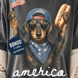 Patriotic Dachshund PNG, 4th of July Hot Dog America Shirt Design, Funny USA Animal Sublimation Download