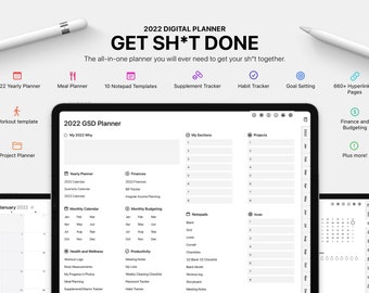2022 GSD Digital Planner | All-in-one planner | Yearly, Quarterly, Weekly, Daily Planner, hyperlinked, iPad, Fitness, Finance,Goals, minimal
