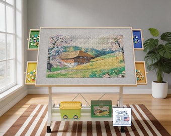 Minimalist Jigsaw Puzzle Table, 1,500-piece Jigsaw Puzzle Table, Adjustable Height and Angle, Comes with a Dust Cover.