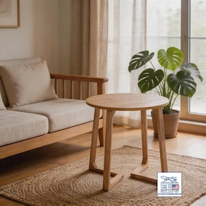 Rustic Minimalist Round Side Table, Sofa Corner Table, Afternoon Tea Table, V-shaped Leg Design, Suitable for living rooms, bedrooms, etc.