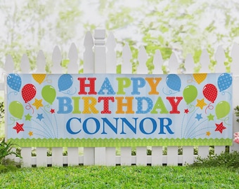 Pancarta de cumpleaños personalizada, decoración para fiestas de cumpleaños, pancarta de vinilo con nombre personalizado - Pancarta de celebración personalizada, telón de fondo para fiestas de cumpleaños