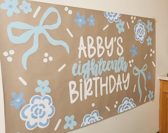 Pancarta pintada a mano, pancarta de papel marrón, pancarta de cumpleaños, cartel de cumpleaños, decoración para fiestas, pancarta pintada a mano, graduación/boda/compromiso
