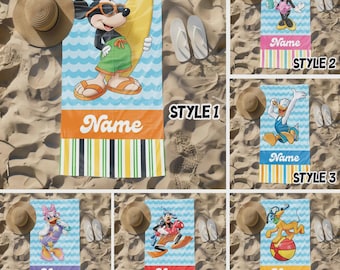 Personalized Mickey And Friends Beach Towel Gift, Custom Summer Beach Towel, Custom Kids Name Towel, Summer Gift For Family